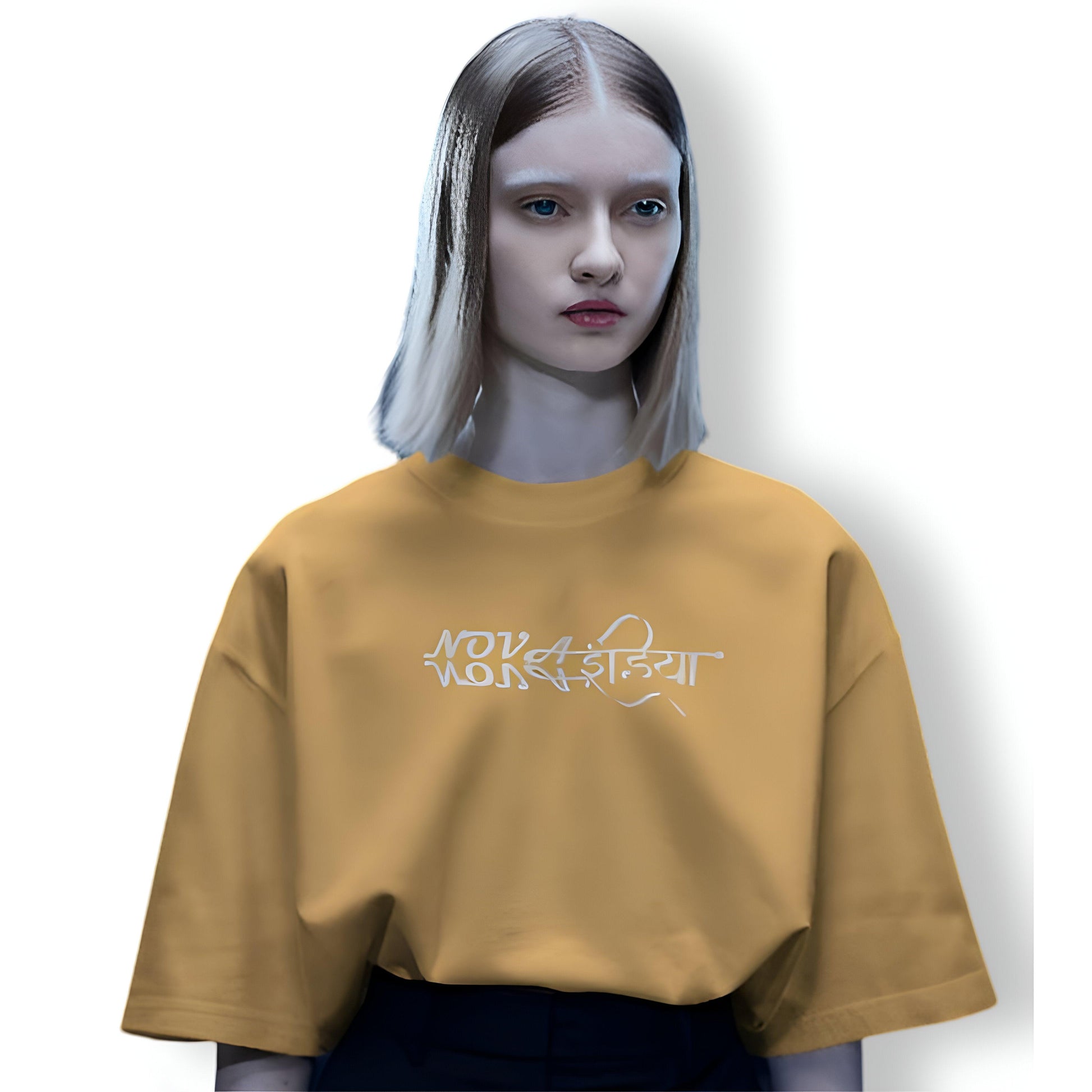 Biege Drop Shoulder Oversize Unisex T-Shirt -The Nova India