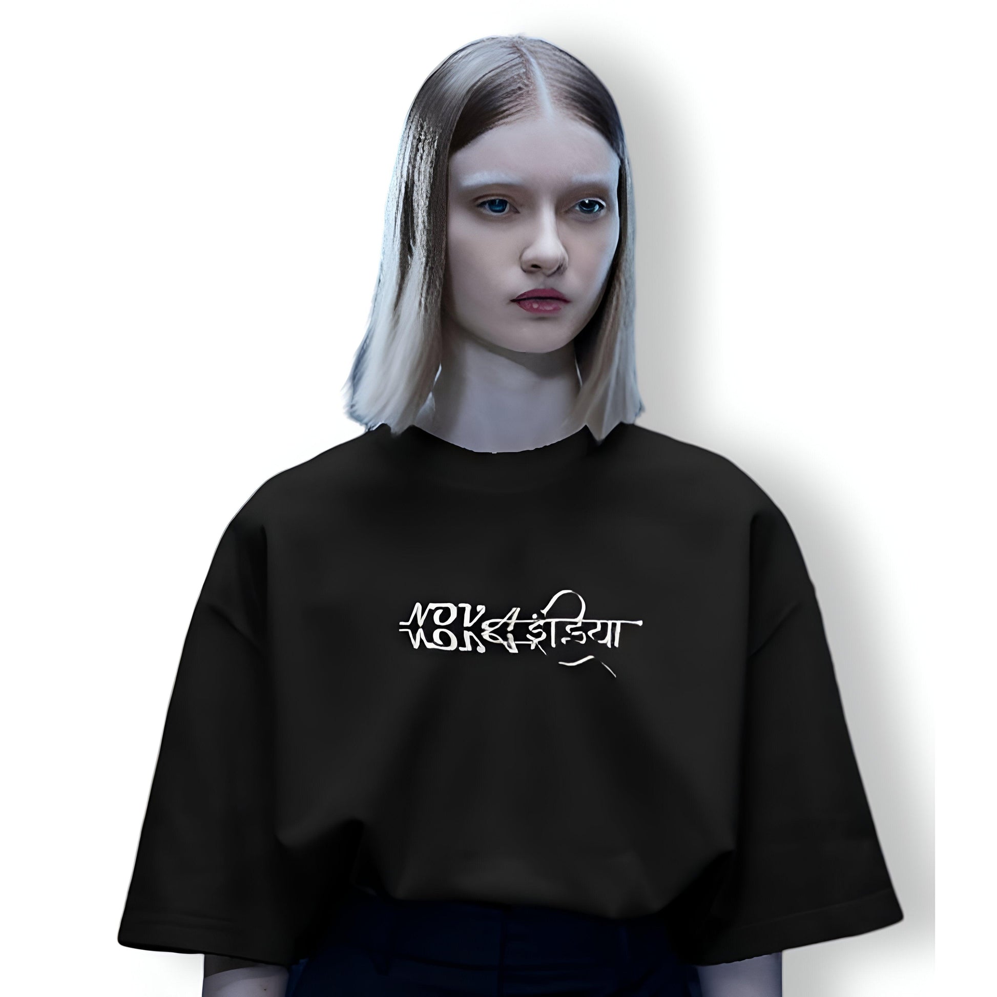 Dark Black Drop Shoulder Oversize Unisex T-Shirt - The Nova India